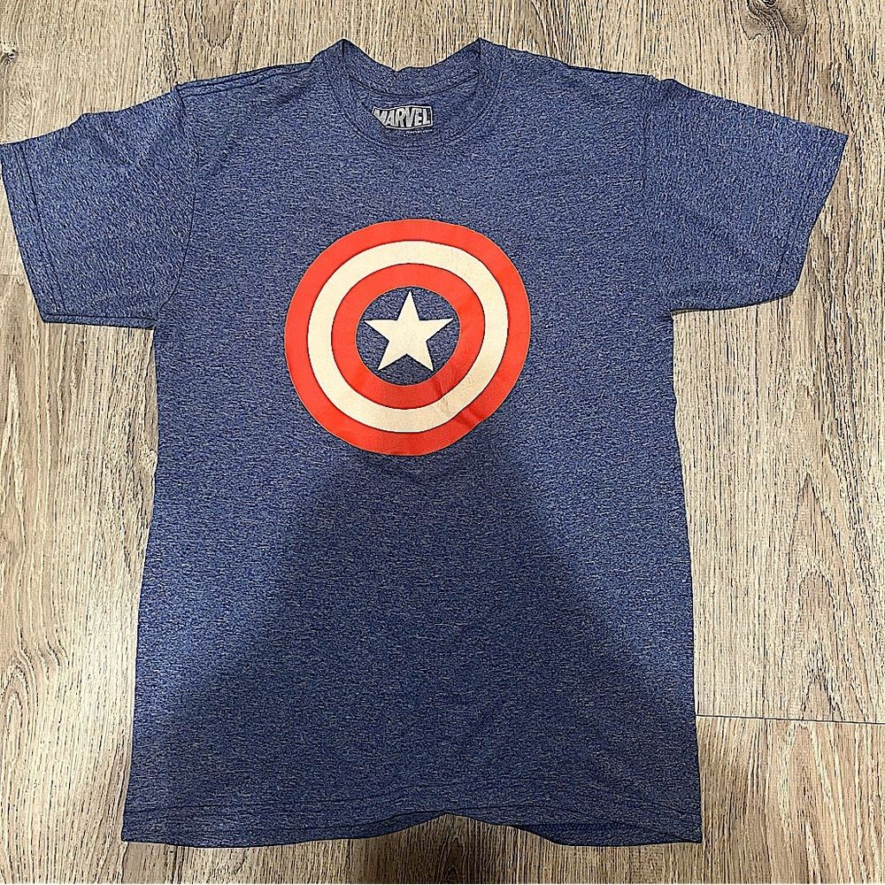 Marvel Captain America Logo Navy Heather Short Sleeve Tee Shirt Size Small